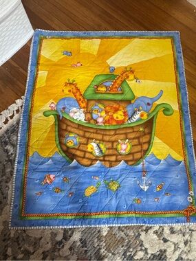 Children's Noah's Ark Quilted Throw - Yellow & Blue